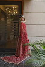 Load image into Gallery viewer, &quot;Exquisite Grandeur: The Multicoloured Bridal Velvet Lehnga by Tanu Khera Designs&quot;
