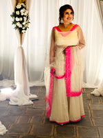 Load image into Gallery viewer, Ethereal Elegance: Ivory Georgette Sharara Set with Neon Accents
