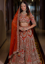 Load image into Gallery viewer, Celestial Splendor: Tanu Khera&#39;s Exquisite Bridal Lehenga in Organza and Zardozi Embroidery
