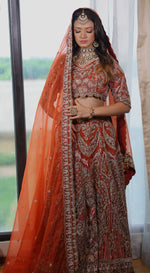 Load image into Gallery viewer, Celestial Splendor: Tanu Khera&#39;s Exquisite Bridal Lehenga in Organza and Zardozi Embroidery
