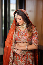 Load image into Gallery viewer, Celestial Splendor: Tanu Khera&#39;s Exquisite Bridal Lehenga in Organza and Zardozi Embroidery
