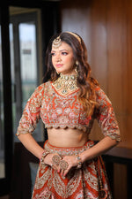 Load image into Gallery viewer, Celestial Splendor: Tanu Khera&#39;s Exquisite Bridal Lehenga in Organza and Zardozi Embroidery
