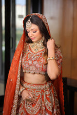 Load image into Gallery viewer, Celestial Splendor: Tanu Khera&#39;s Exquisite Bridal Lehenga in Organza and Zardozi Embroidery
