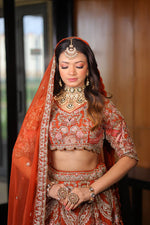 Load image into Gallery viewer, Celestial Splendor: Tanu Khera&#39;s Exquisite Bridal Lehenga in Organza and Zardozi Embroidery
