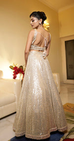 Load image into Gallery viewer, Golden Glamour: Heavy Sequins Embroidered Lehenga with Organza Dupatta
