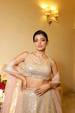 Load image into Gallery viewer, Golden Glamour: Heavy Sequins Embroidered Lehenga with Organza Dupatta
