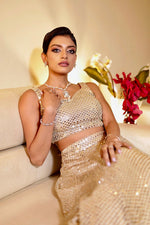 Load image into Gallery viewer, Golden Glamour: Heavy Sequins Embroidered Lehenga with Organza Dupatta
