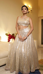 Load image into Gallery viewer, Golden Glamour: Heavy Sequins Embroidered Lehenga with Organza Dupatta
