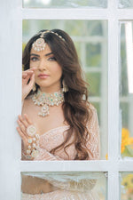 Load image into Gallery viewer, Majestic Splendor: Peach Net Lehenga with Sequins, Beads, Crystals, and Stone Embroidery
