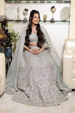 Load image into Gallery viewer, The Grey Net Reception Lehenga: A Bridal Dream by Tanu Khera Designs
