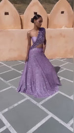 Load and play video in Gallery viewer, A MULTICOLOURED PURPLE HUE AND AN OFF-SHOULDER BLOUSE
