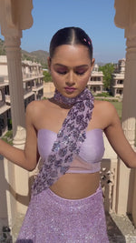 Load and play video in Gallery viewer, A MULTICOLOURED PURPLE HUE AND AN OFF-SHOULDER BLOUSE
