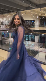 Load and play video in Gallery viewer, EMBELLISHED  BLUE RECEPTION LEHNGA BY TANU KHERA DESIGNS
